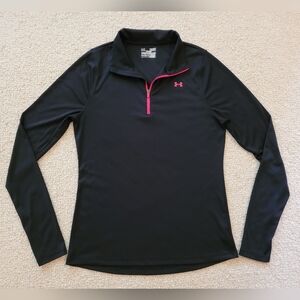 Under Armour Womens 1/4 Zip Semi-Fitted Longsleeve Size:M Black/Pink Heatgear.
